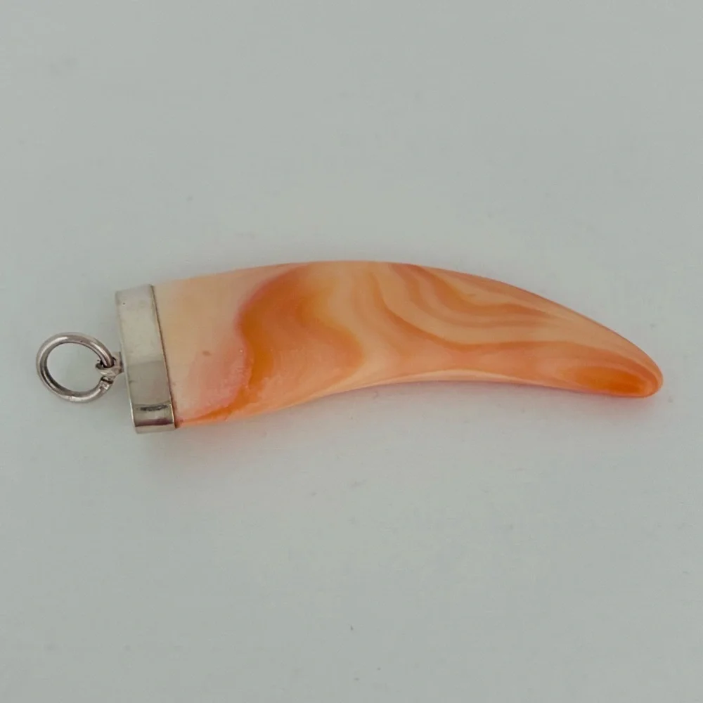 Vintage Silver & Coral Horn Pendant, no chain